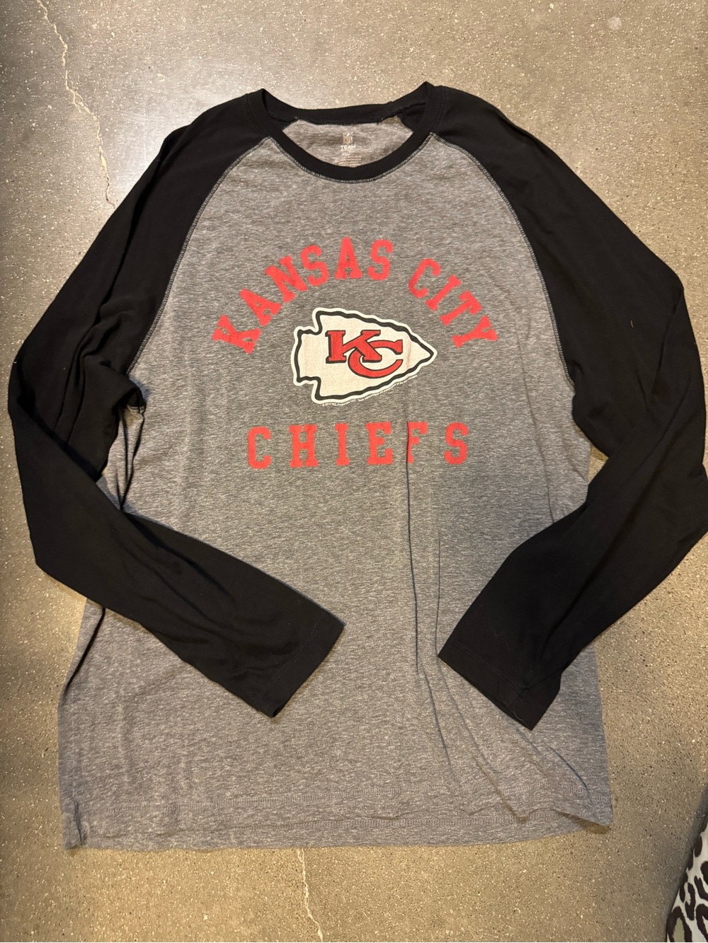 NFL Kansas City Chiefs Gray and Black Raglan Long Sleeve Shirt with Red Logo